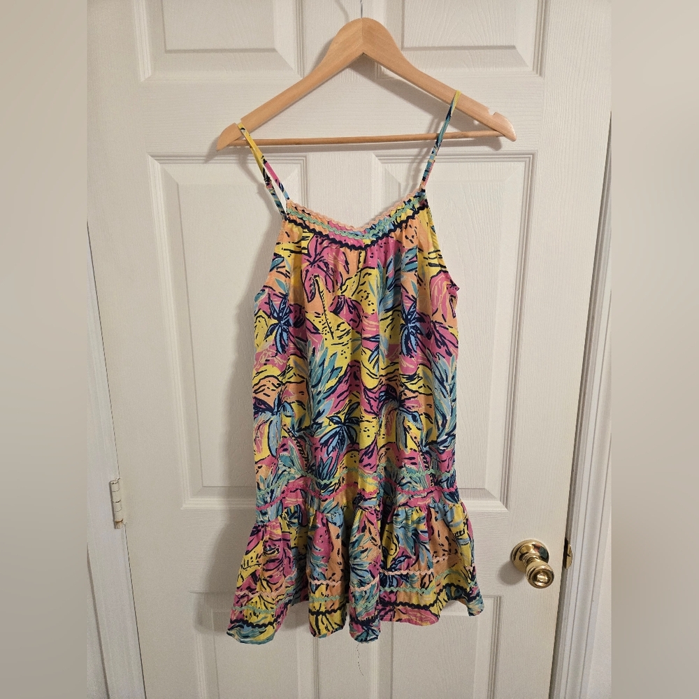 America & Beyond Yellow Colorful Tropical Print Short Sundress Size Medium